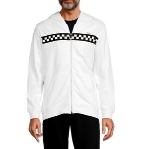 $795 NWT Bally White Cotton Blend Front Zip Graphic Hoodie Jumper Track Top L